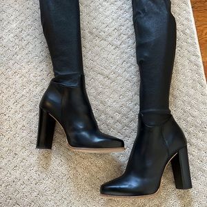 RARE Sold out Zara woman thigh high black stretch leather boots 38